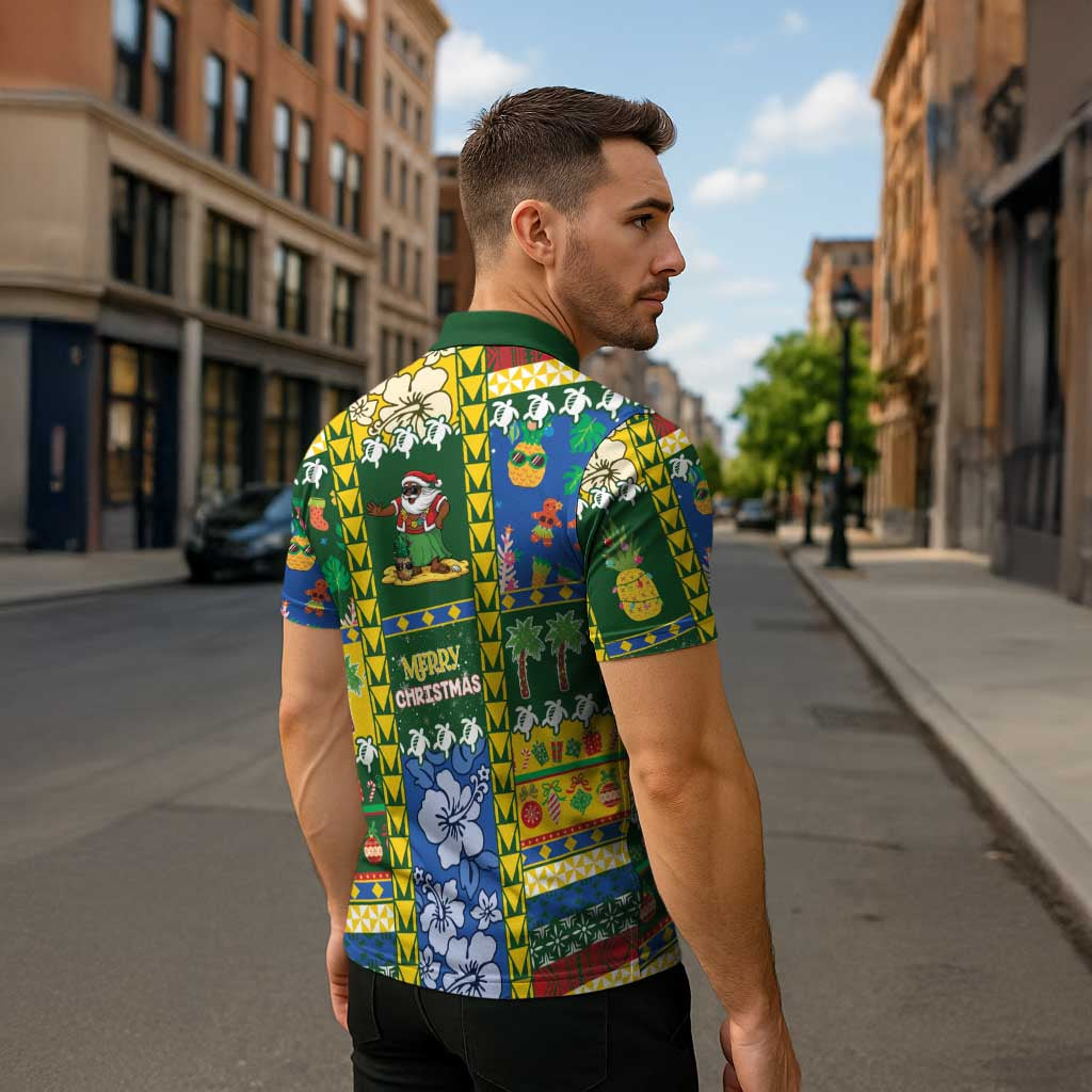 Solomon Islands Christmas Zipper Polo Shirt Festive Beach Vibes - Polynesian Pride