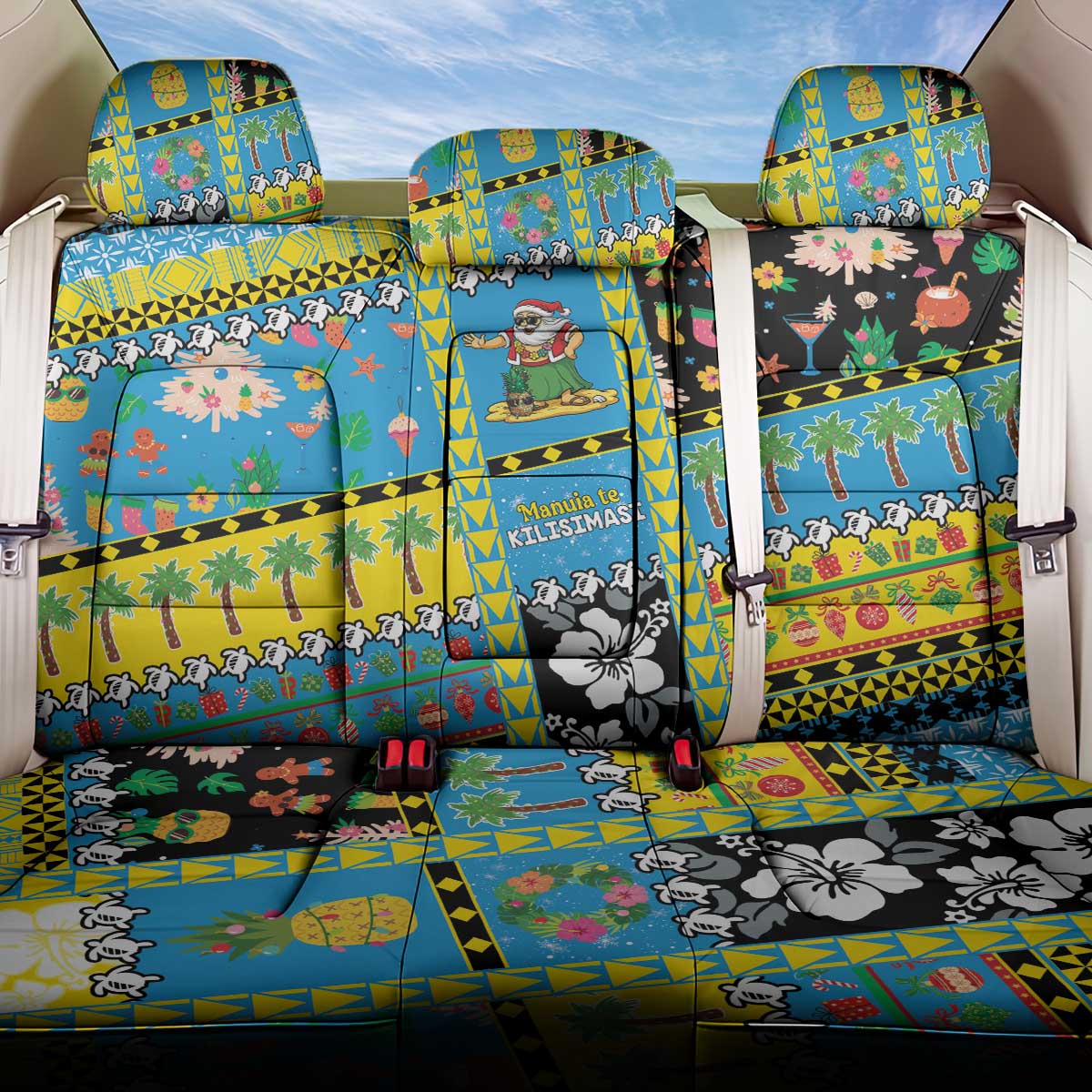 Tuvalu Christmas Back Car Seat Cover Festive Beach Vibes - Polynesian Pride