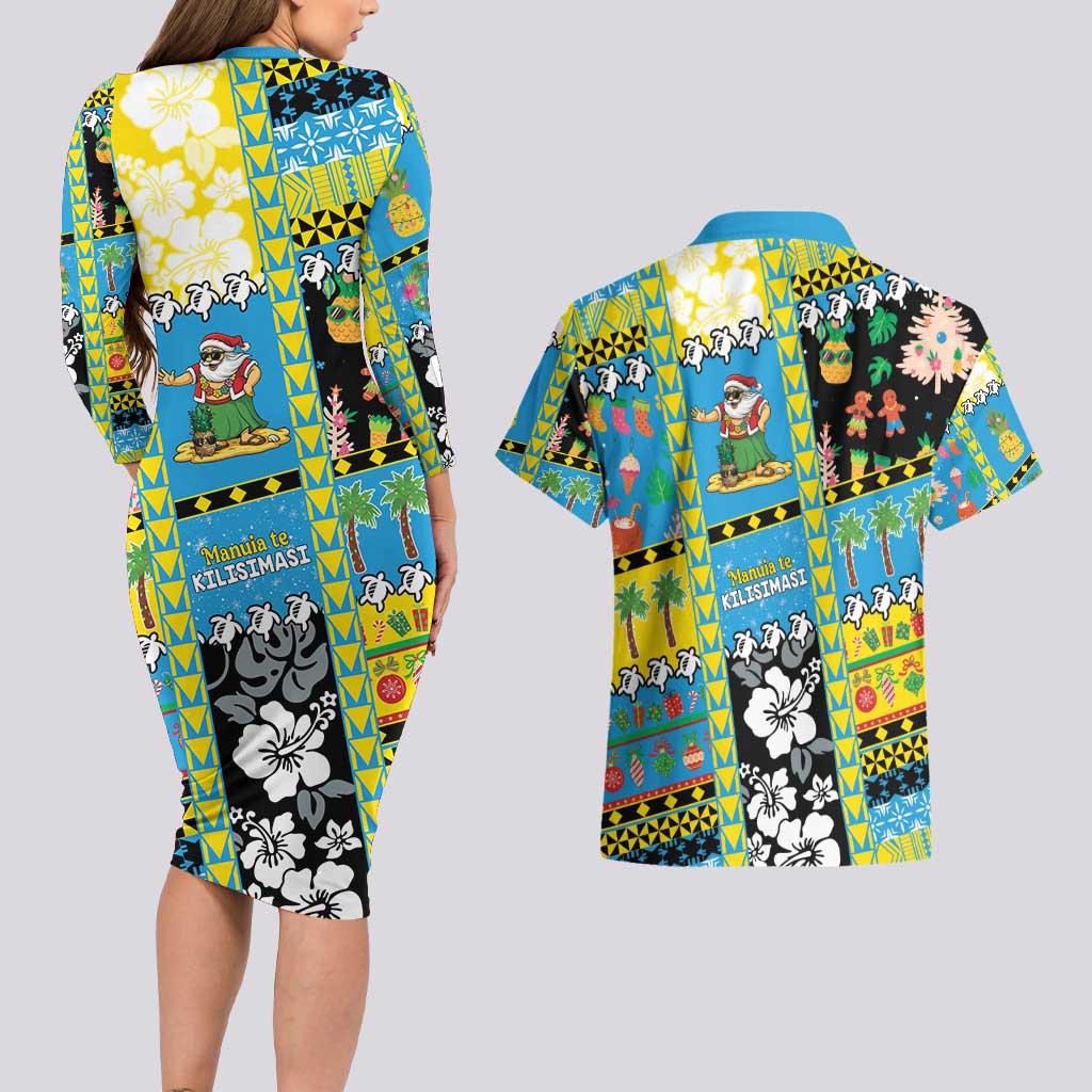 Tuvalu Christmas Couples Matching Long Sleeve Bodycon Dress and Hawaiian Shirt Festive Beach Vibes - Polynesian Pride