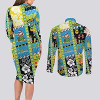 Tuvalu Christmas Couples Matching Long Sleeve Bodycon Dress and Long Sleeve Button Shirt Festive Beach Vibes - Polynesian Pride
