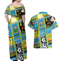Tuvalu Christmas Couples Matching Off Shoulder Maxi Dress and Hawaiian Shirt Festive Beach Vibes - Polynesian Pride