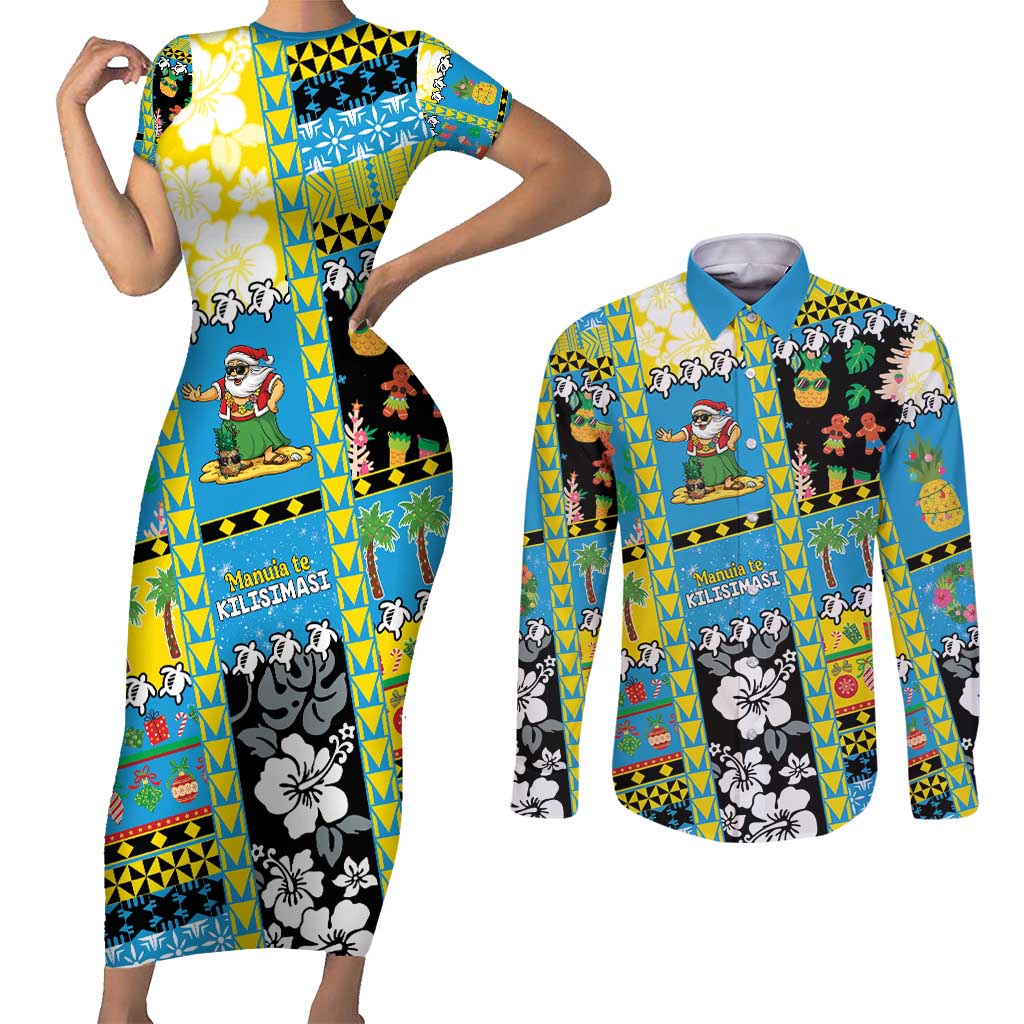 Tuvalu Christmas Couples Matching Short Sleeve Bodycon Dress and Long Sleeve Button Shirt Festive Beach Vibes - Polynesian Pride