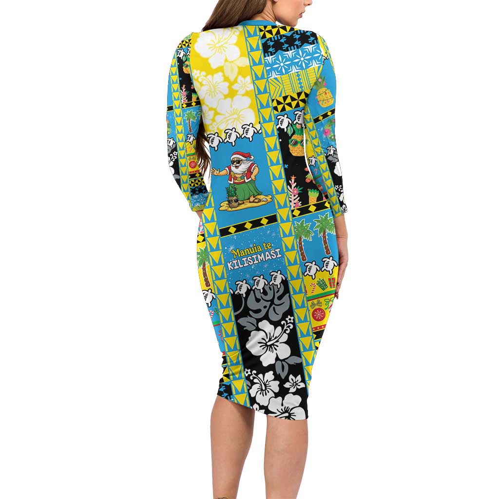 Tuvalu Christmas Family Matching Long Sleeve Bodycon Dress and Hawaiian Shirt Festive Beach Vibes - Polynesian Pride