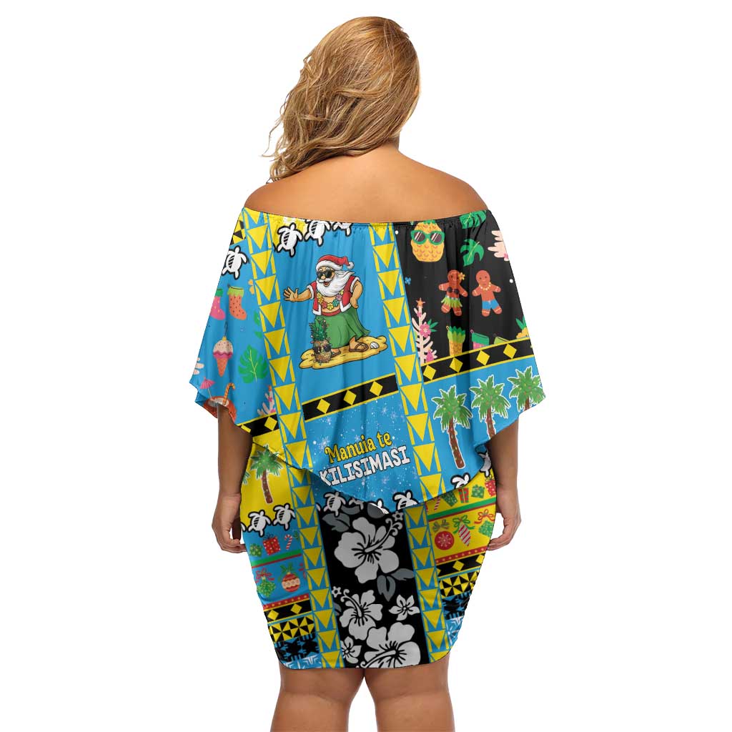Tuvalu Christmas Family Matching Off Shoulder Short Dress and Hawaiian Shirt Festive Beach Vibes - Polynesian Pride