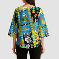 Tuvalu Christmas Kimono Sleeve Blouse Festive Beach Vibes - Polynesian Pride