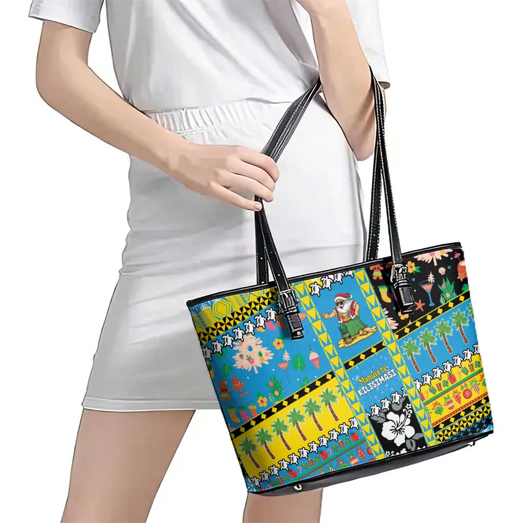 Tuvalu Christmas Leather Tote Bag Festive Beach Vibes - Polynesian Pride