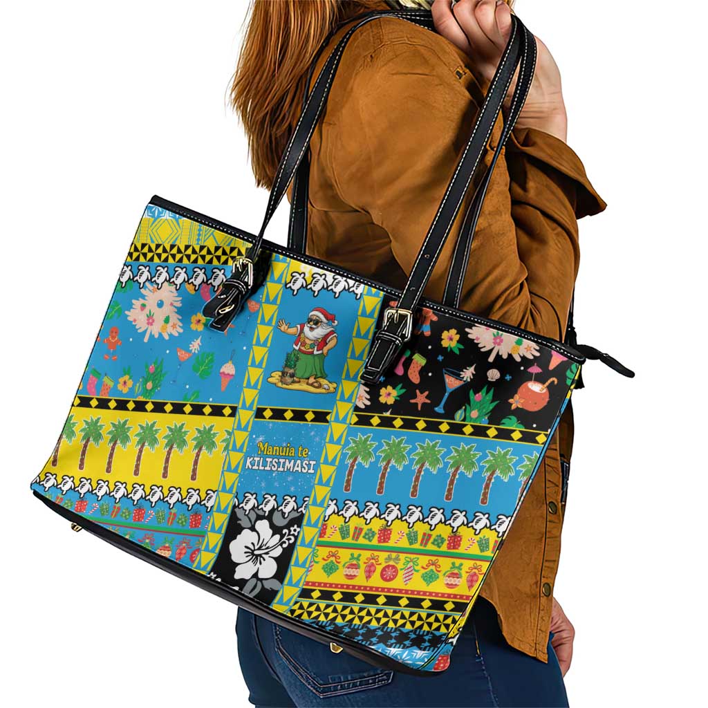 Tuvalu Christmas Leather Tote Bag Festive Beach Vibes - Polynesian Pride