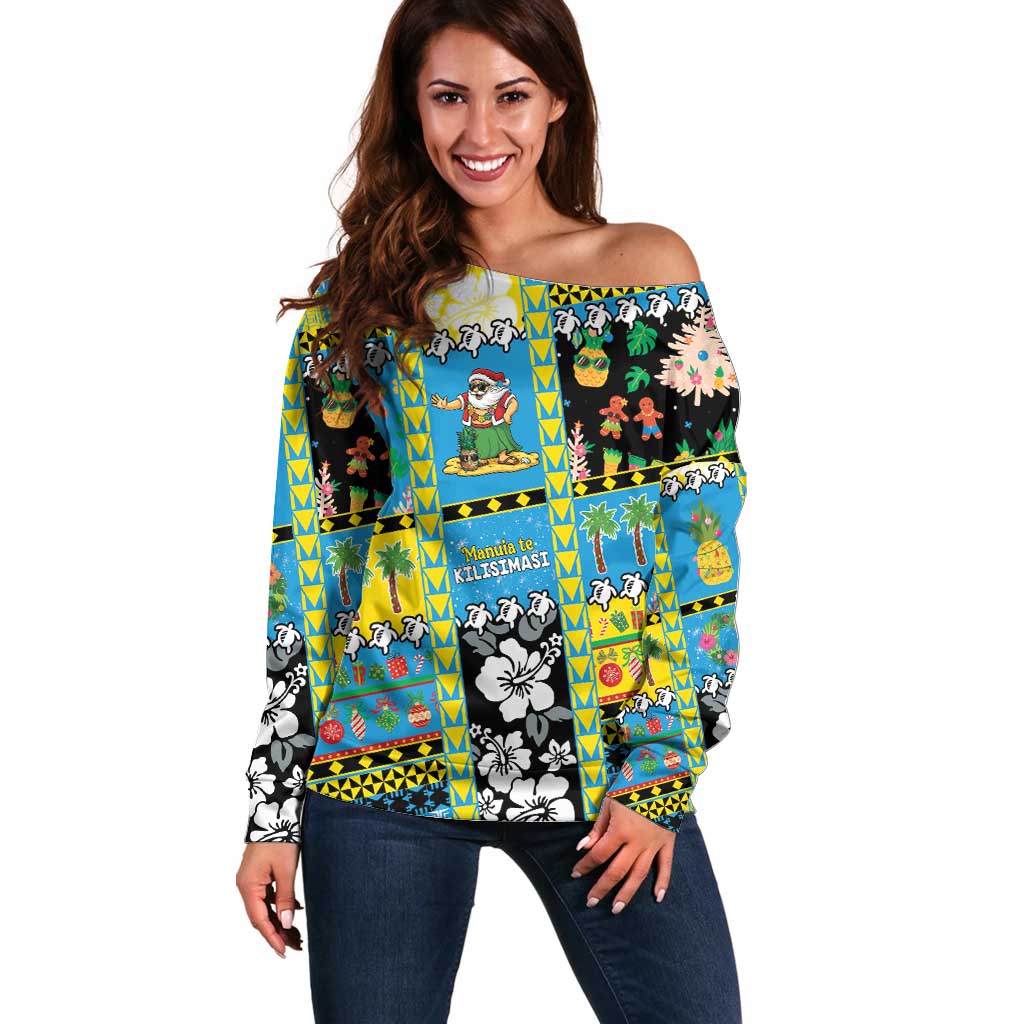 Tuvalu Christmas Off Shoulder Sweater Festive Beach Vibes - Polynesian Pride