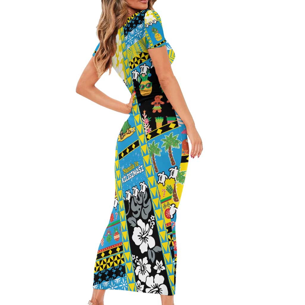 Tuvalu Christmas Short Sleeve Bodycon Dress Festive Beach Vibes - Polynesian Pride