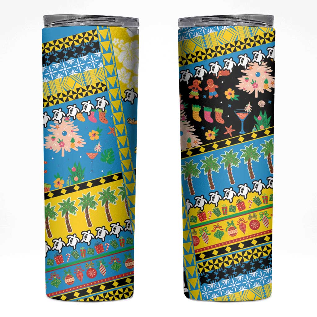 Tuvalu Christmas Skinny Tumbler Festive Beach Vibes - Polynesian Pride