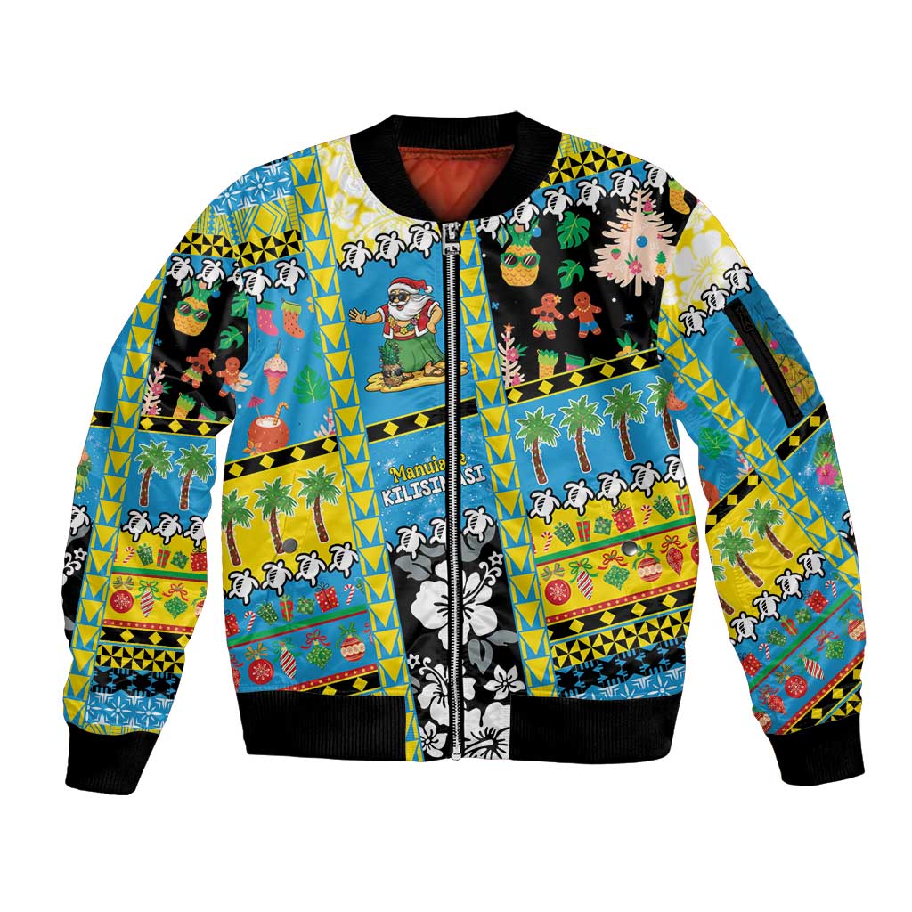 Tuvalu Christmas Sleeve Zip Bomber Jacket Festive Beach Vibes - Polynesian Pride