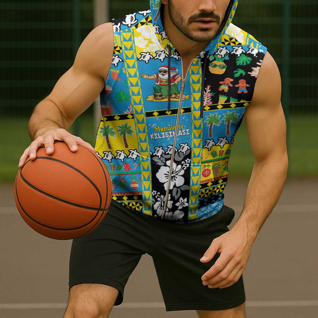 Tuvalu Christmas Sleeveless Zip Hoodie Festive Beach Vibes - Polynesian Pride