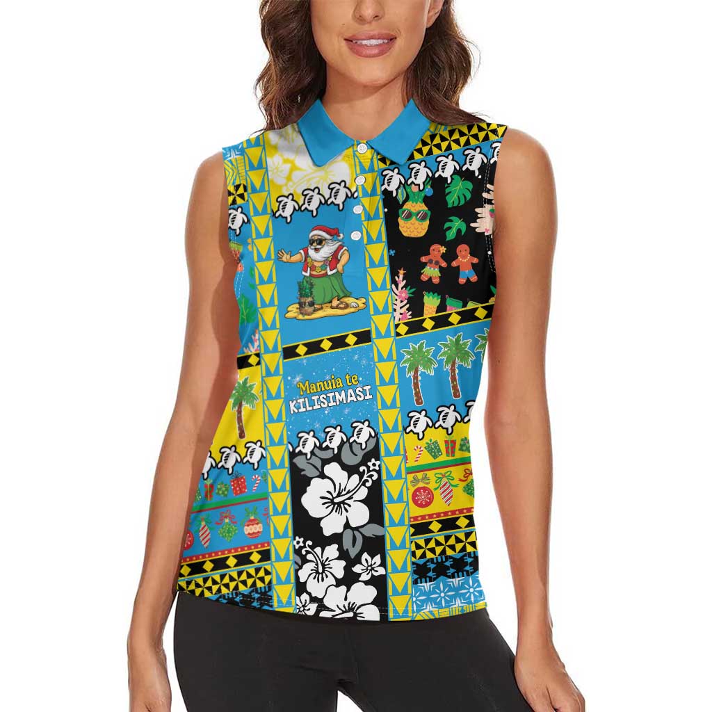 Tuvalu Christmas Women Sleeveless Polo Shirt Festive Beach Vibes - Polynesian Pride