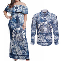 Samoa 685 Couples Matching Off Shoulder Maxi Dress and Long Sleeve Button Shirt Polynesian Pattern Tie Dye Style