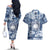 Samoa 685 Couples Matching Off The Shoulder Long Sleeve Dress and Hawaiian Shirt Polynesian Pattern Tie Dye Style