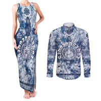 Samoa 685 Couples Matching Tank Maxi Dress and Long Sleeve Button Shirt Polynesian Pattern Tie Dye Style