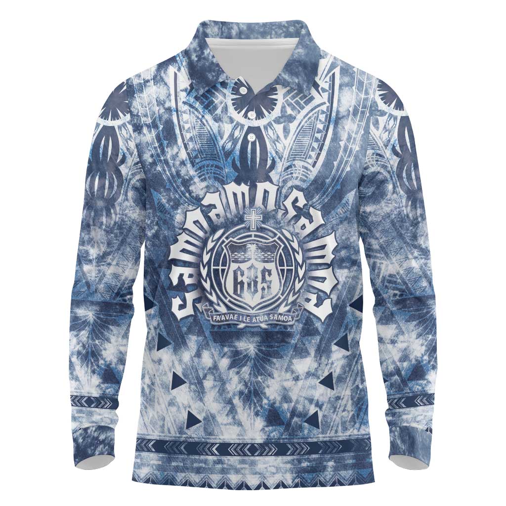 Samoa 685 Long Sleeve Polo Shirt Polynesian Pattern Tie Dye Style