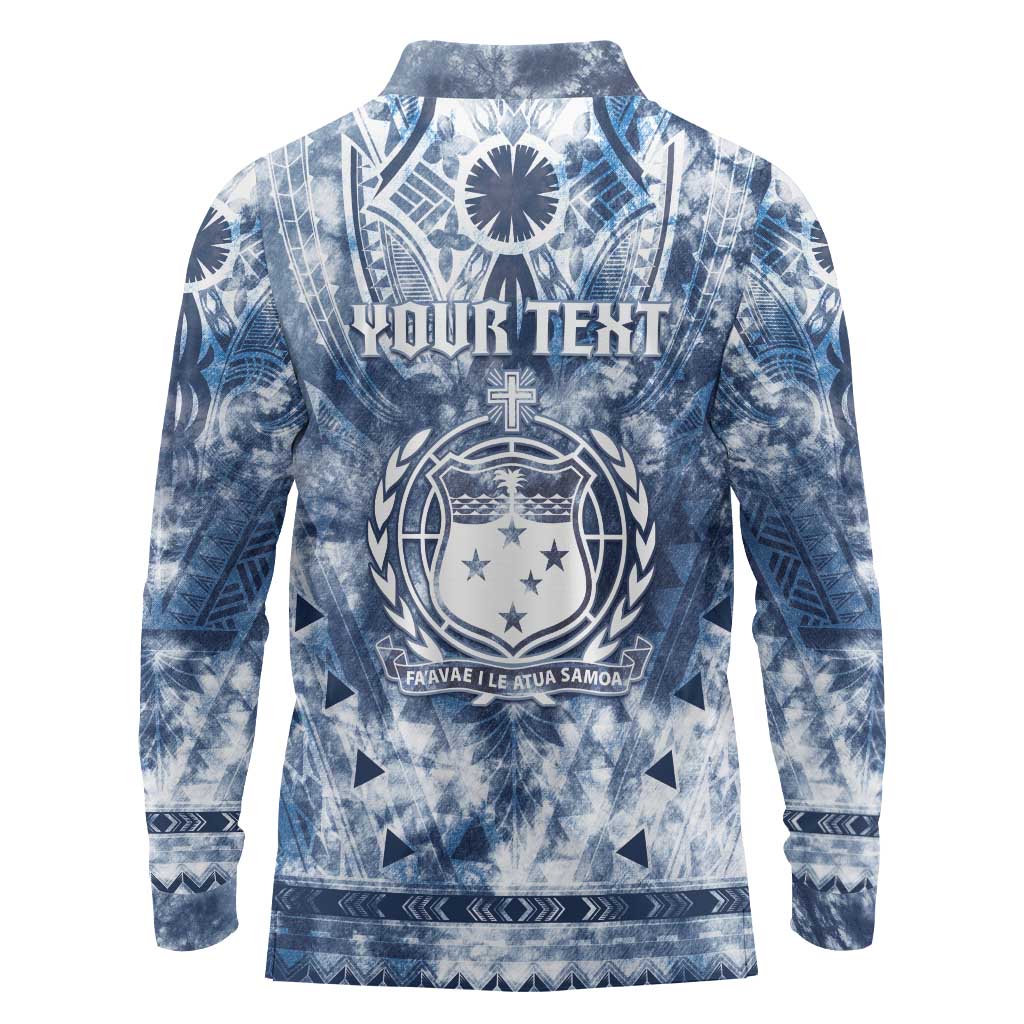 Samoa 685 Long Sleeve Polo Shirt Polynesian Pattern Tie Dye Style