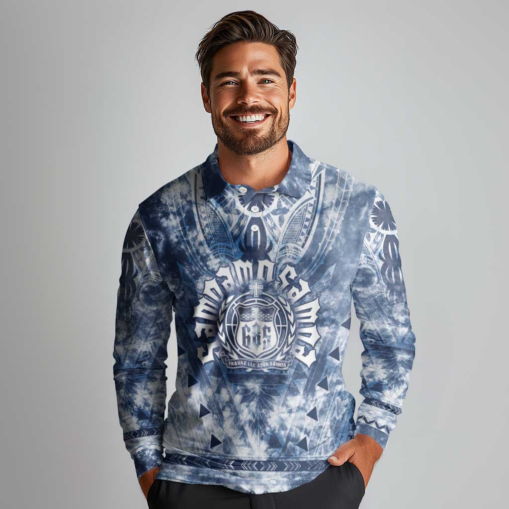 Samoa 685 Long Sleeve Polo Shirt Polynesian Pattern Tie Dye Style