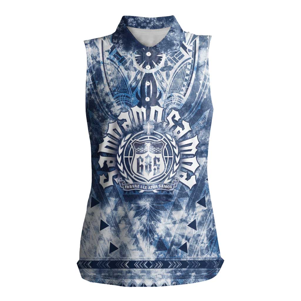 Samoa 685 Women Sleeveless Polo Shirt Polynesian Pattern Tie Dye Style