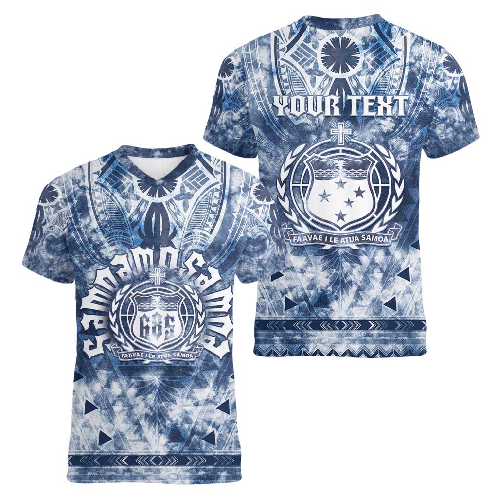 Samoa 685 Women V-Neck T-Shirt Polynesian Pattern Tie Dye Style