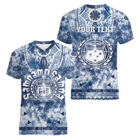 Samoa 685 Women V-Neck T-Shirt Polynesian Pattern Tie Dye Style