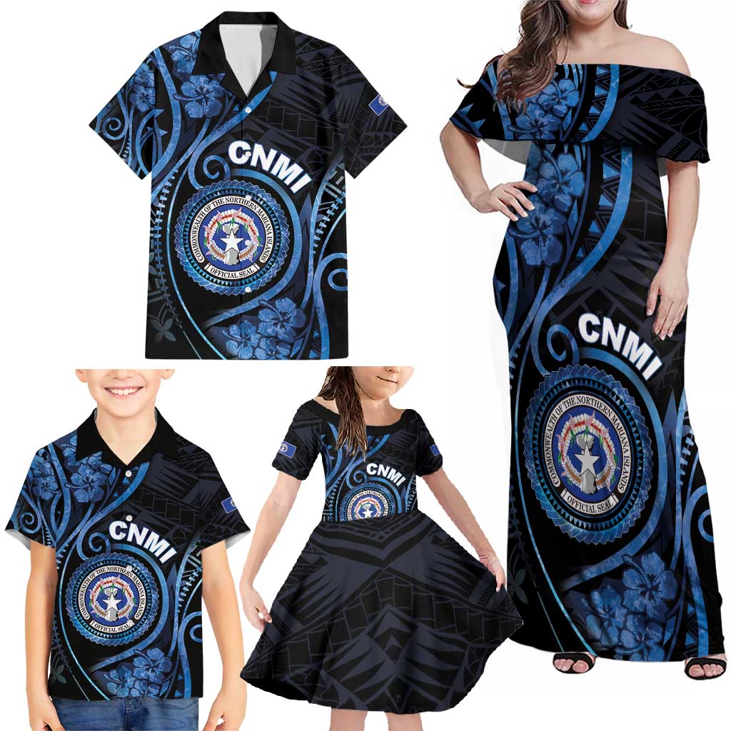 Personalized Northern Mariana Islands Family Matching Off Shoulder Maxi Dress and Hawaiian Shirt Ocean Floral Pattern