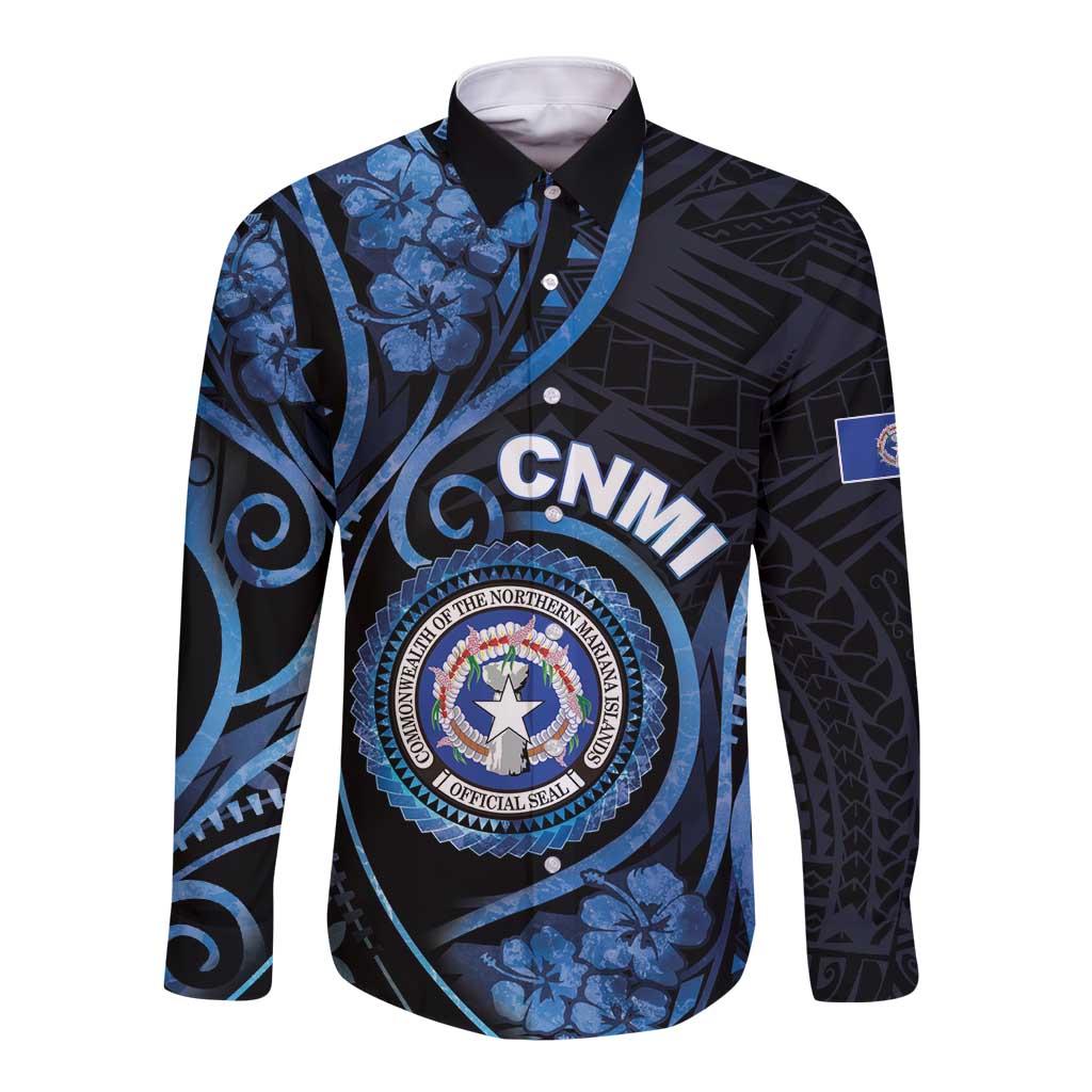 Personalized Northern Mariana Islands Long Sleeve Button Shirt Ocean Floral Pattern