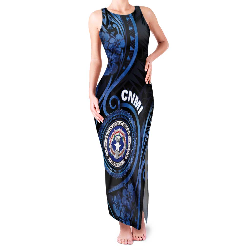 Personalized Northern Mariana Islands Tank Maxi Dress Ocean Floral Pattern