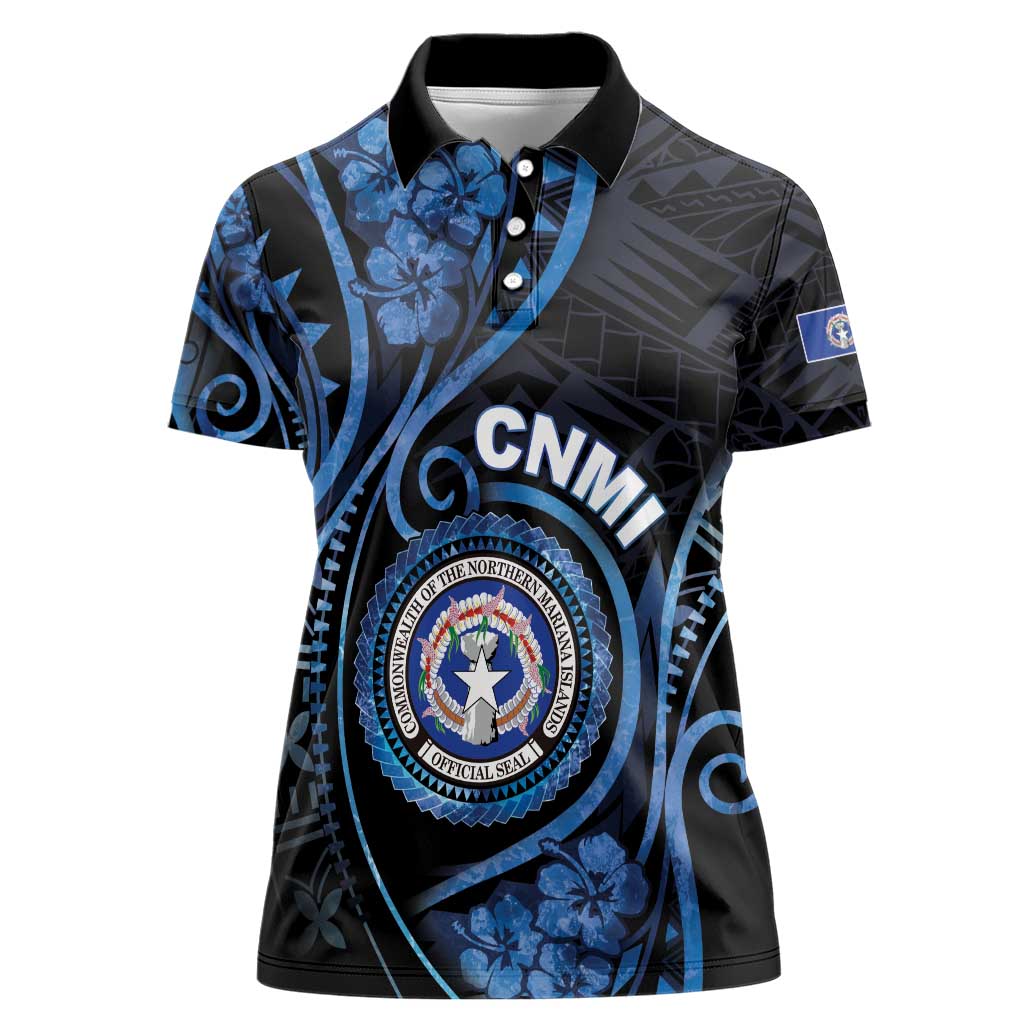 Personalized Northern Mariana Islands Women Polo Shirt Ocean Floral Pattern