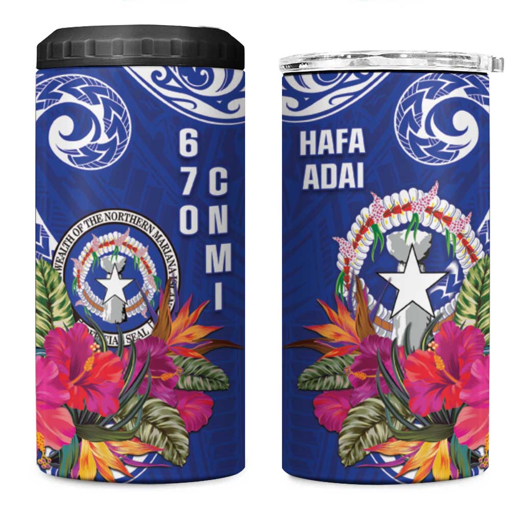 Hafa Adai Northern Mariana Islands 4 in 1 Can Cooler Tumbler Polynesian Tribal Pattern