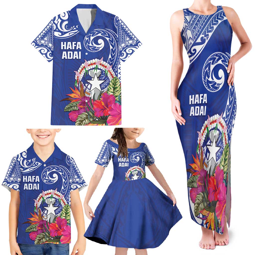 Hafa Adai Northern Mariana Islands Family Matching Tank Maxi Dress and Hawaiian Shirt Polynesian Tribal Pattern