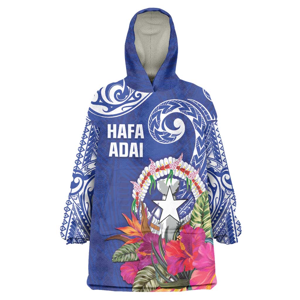 Hafa Adai Northern Mariana Islands Wearable Blanket Hoodie Polynesian Tribal Pattern