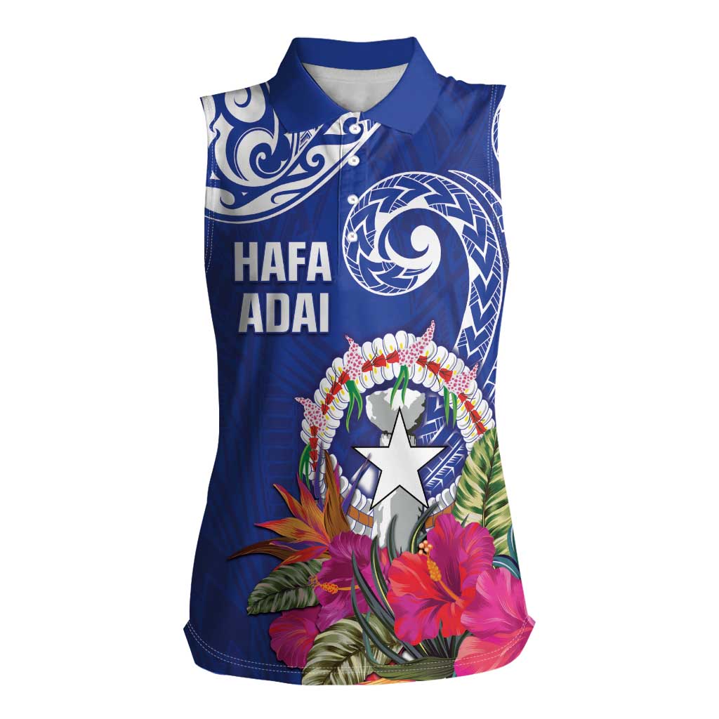 Hafa Adai Northern Mariana Islands Women Sleeveless Polo Shirt Polynesian Tribal Pattern