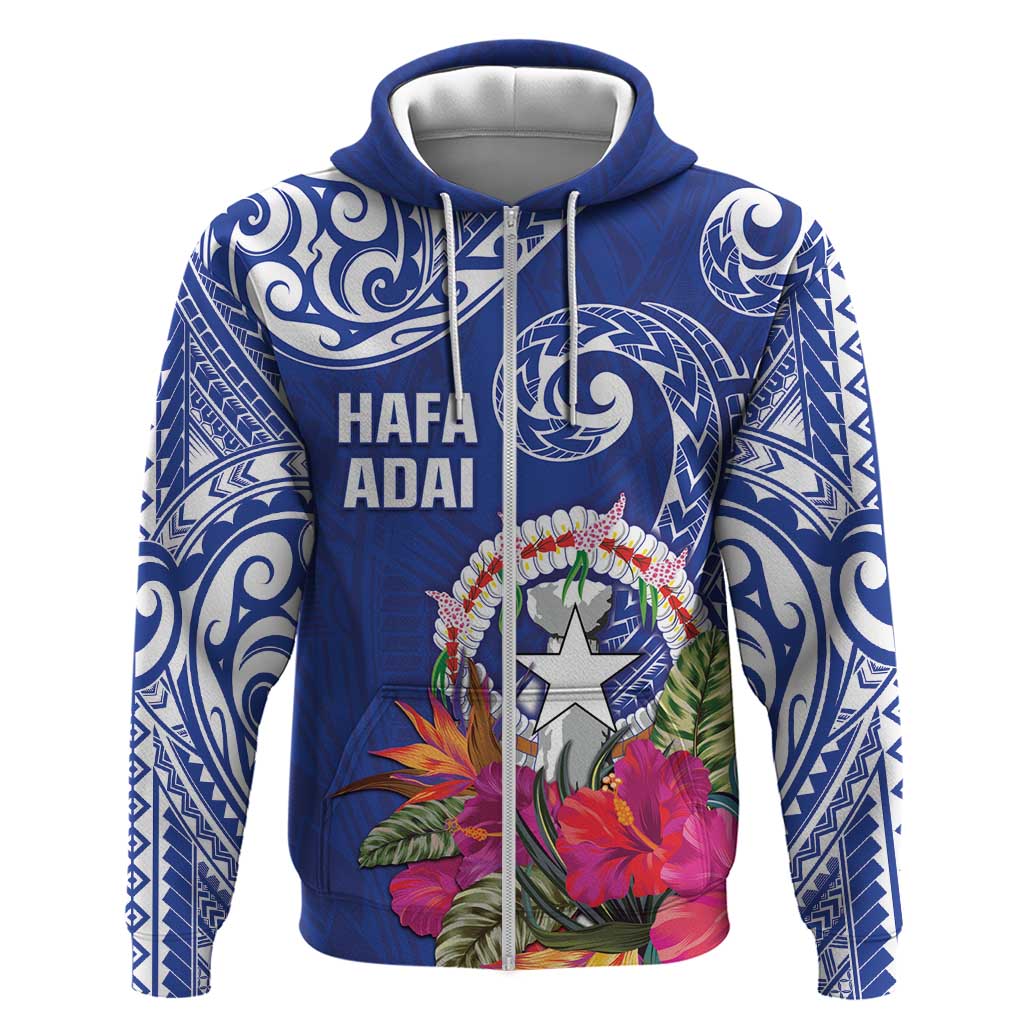 Hafa Adai Northern Mariana Islands Zip Hoodie Polynesian Tribal Pattern