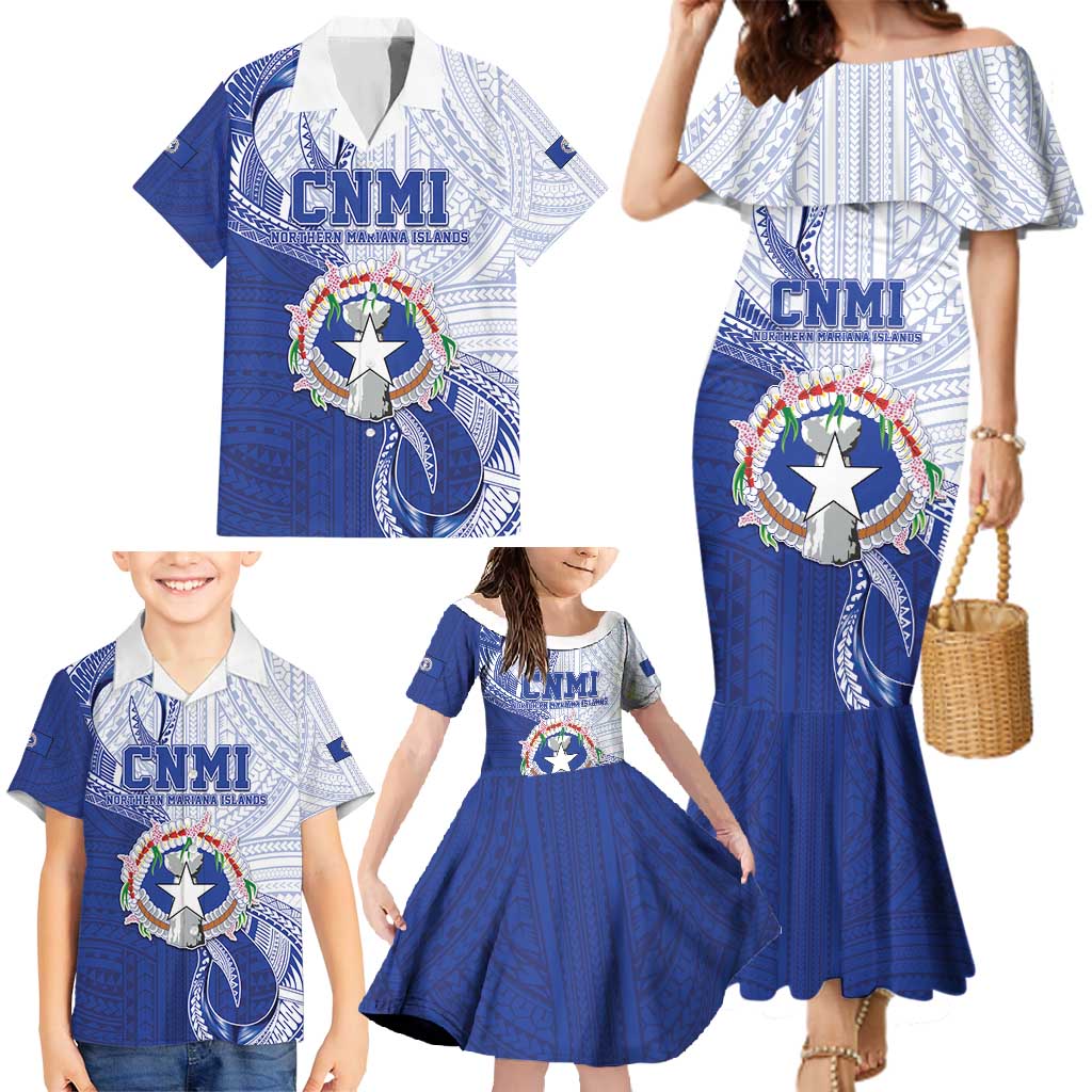 Personalized Northern Mariana Islands Family Matching Mermaid Dress and Hawaiian Shirt CNMI Seal