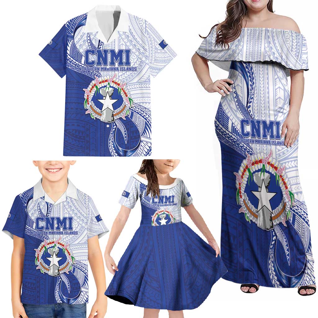 Personalized Northern Mariana Islands Family Matching Off Shoulder Maxi Dress and Hawaiian Shirt CNMI Seal