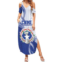 Personalized Northern Mariana Islands Family Matching Summer Maxi Dress and Hawaiian Shirt CNMI Seal
