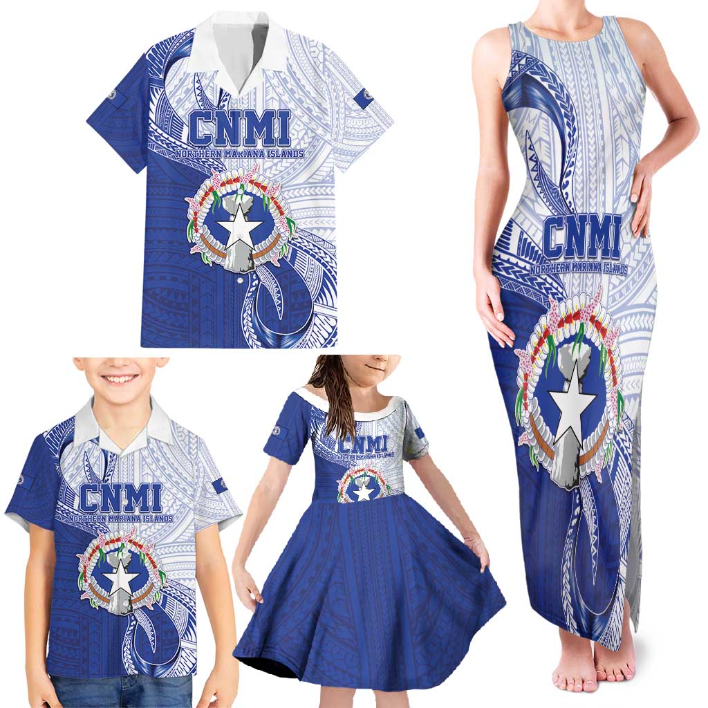 Personalized Northern Mariana Islands Family Matching Tank Maxi Dress and Hawaiian Shirt CNMI Seal