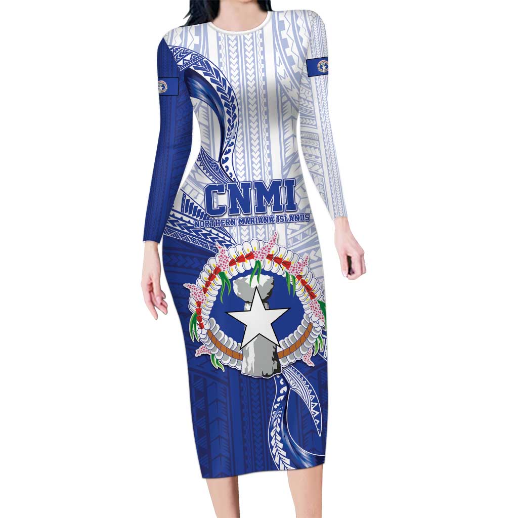 Personalized Northern Mariana Islands Long Sleeve Bodycon Dress CNMI Seal