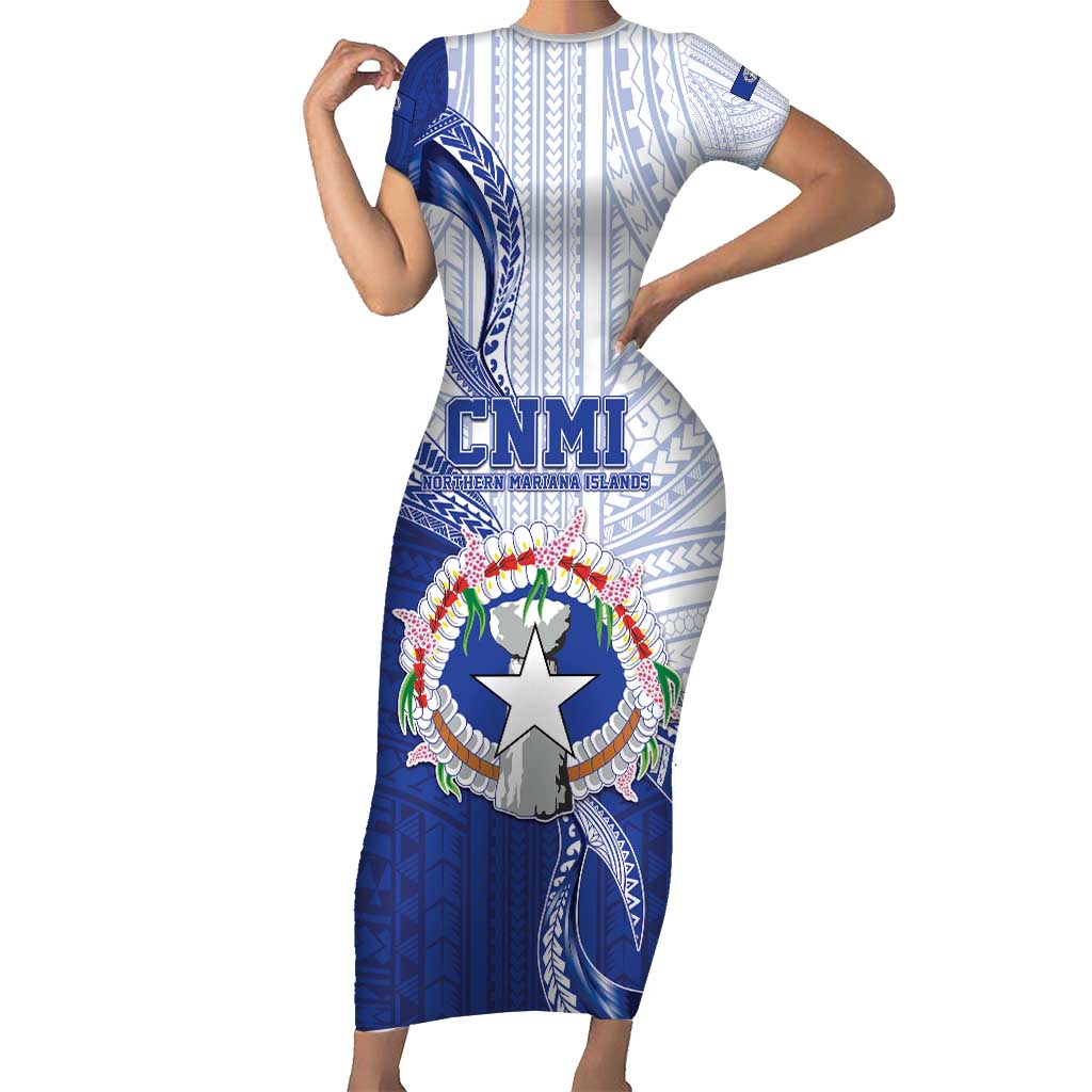 Personalized Northern Mariana Islands Short Sleeve Bodycon Dress CNMI Seal