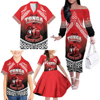 Custom Rugby Tonga MMT Family Matching Off The Shoulder Long Sleeve Dress and Hawaiian Shirt Mana O Tonga LT05 - Polynesian Pride