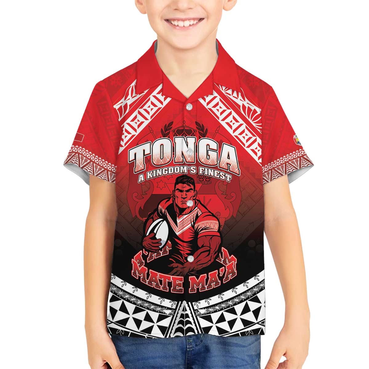 Custom Rugby Tonga MMT Family Matching Off The Shoulder Long Sleeve Dress and Hawaiian Shirt Mana O Tonga LT05 Son's Shirt Red - Polynesian Pride