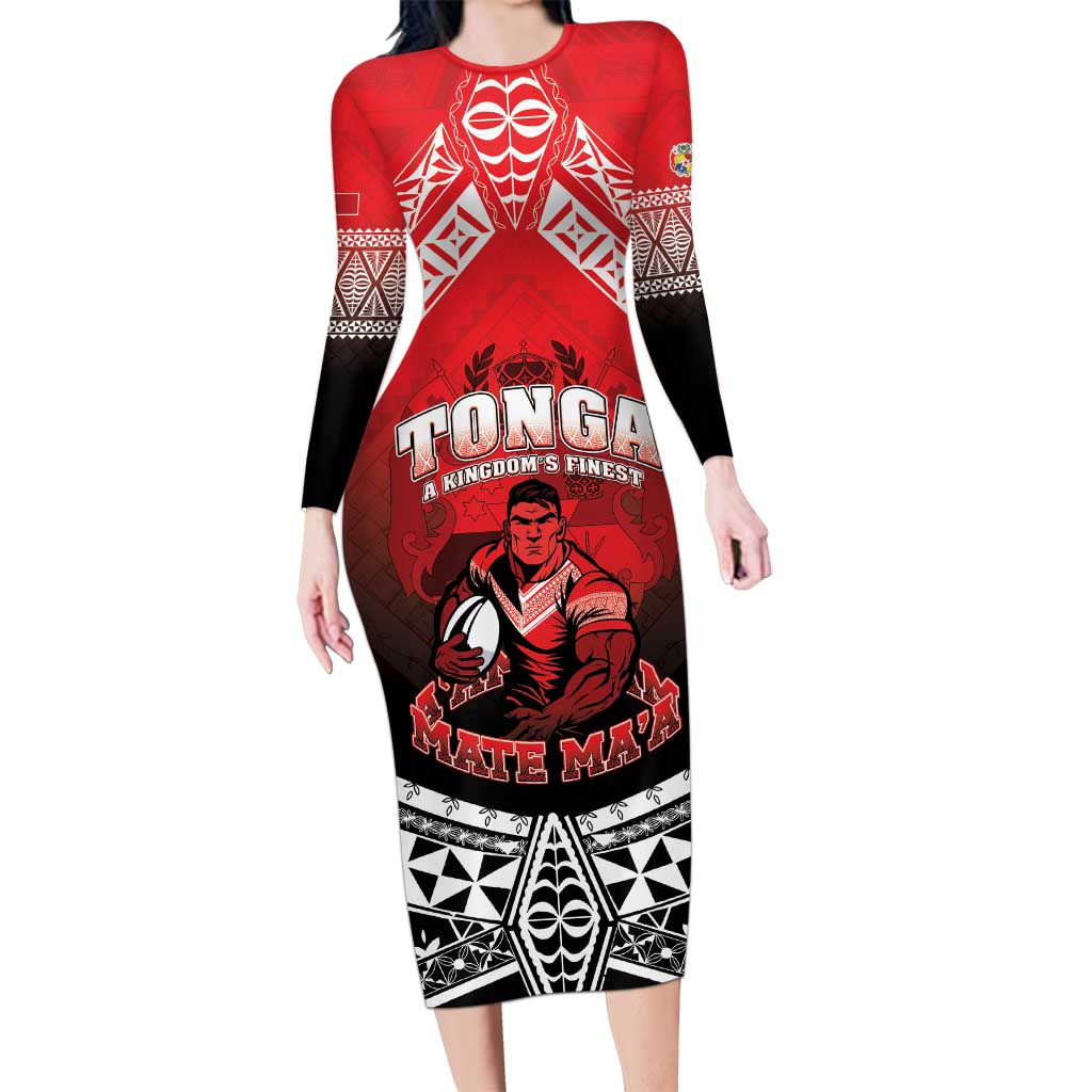 Custom Rugby Tonga MMT Long Sleeve Bodycon Dress Mana O Tonga - Polynesian Pride