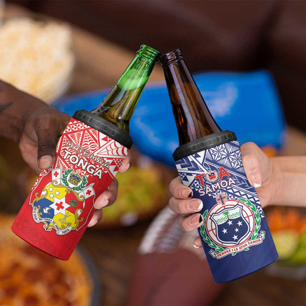 Custom Rugby Samoa And Tonga 4 in 1 Can Cooler Tumbler Toa Samoa With Mate Maa - Polynesian Pride