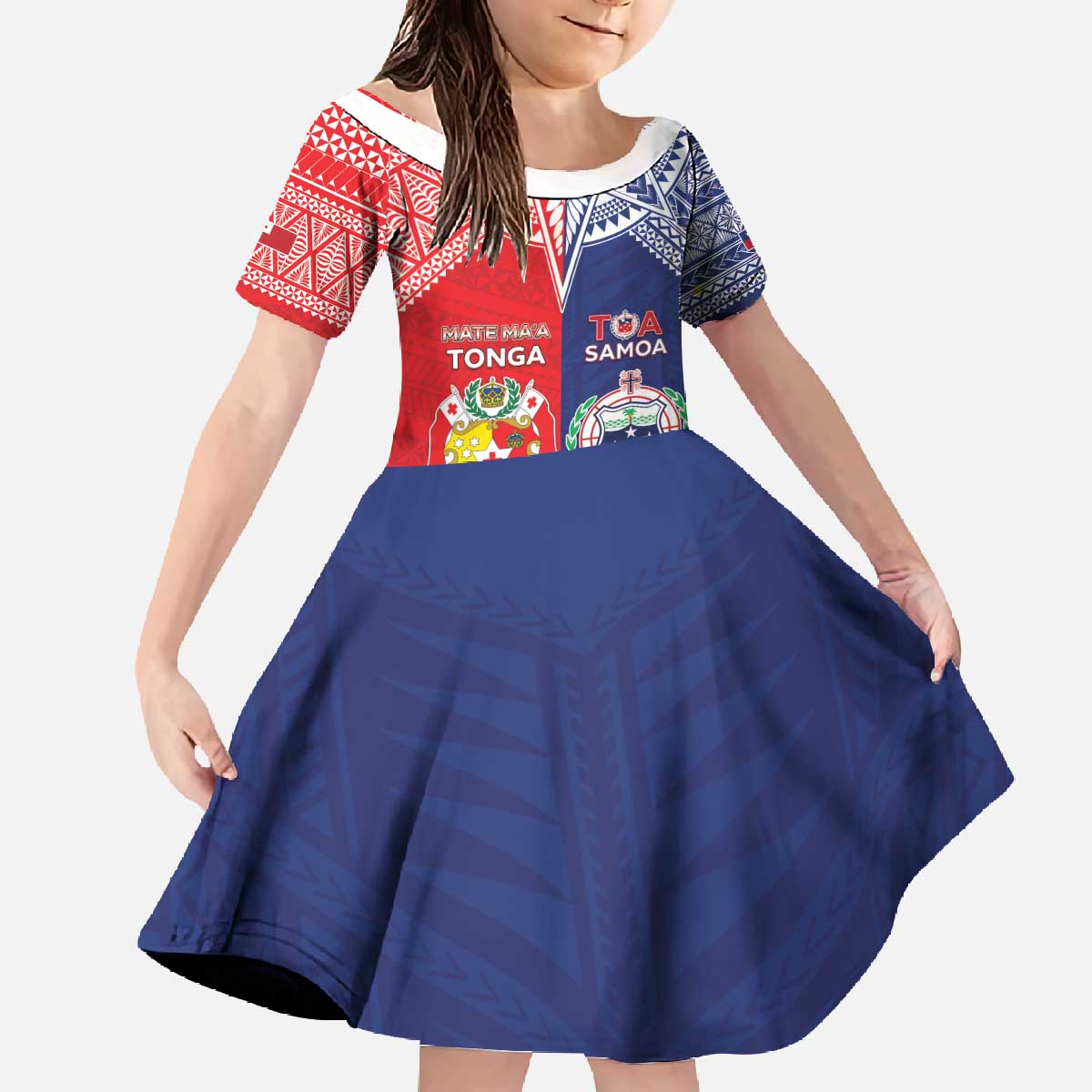 Custom Rugby Samoa And Tonga Family Matching Off The Shoulder Long Sleeve Dress and Hawaiian Shirt Toa Samoa With Mate Maa - Polynesian Pride