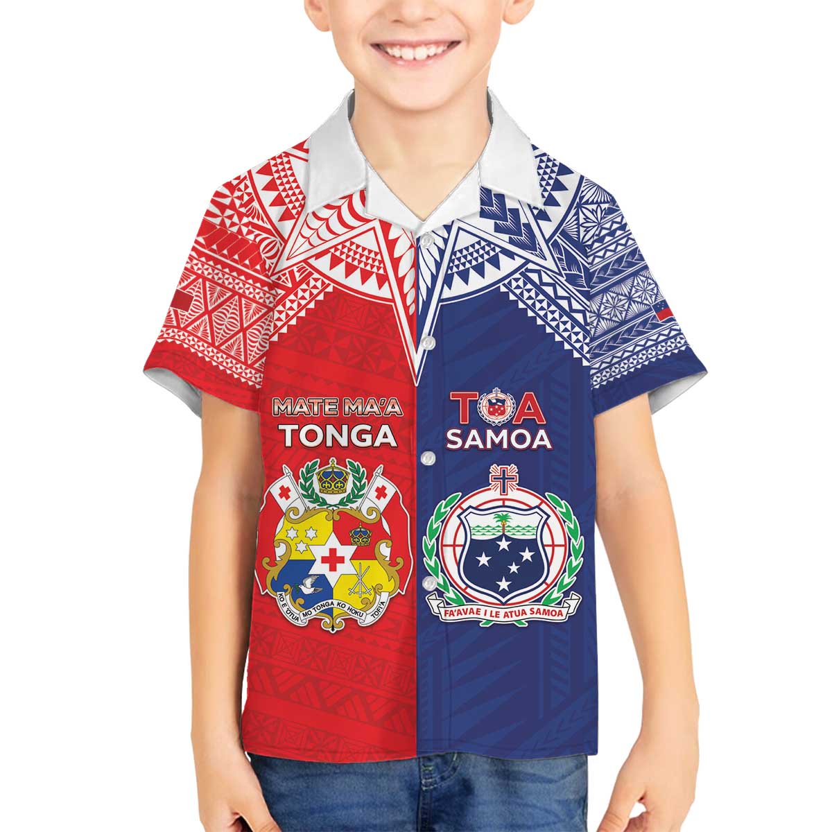Custom Rugby Samoa And Tonga Family Matching Off The Shoulder Long Sleeve Dress and Hawaiian Shirt Toa Samoa With Mate Maa - Polynesian Pride