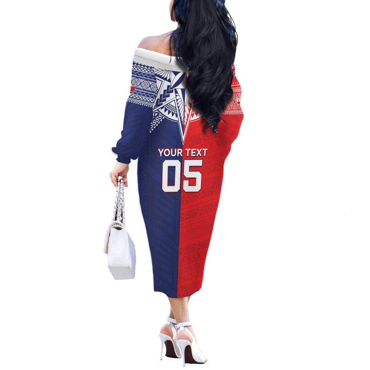Custom Rugby Samoa And Tonga Off The Shoulder Long Sleeve Dress Toa Samoa With Mate Maa - Polynesian Pride