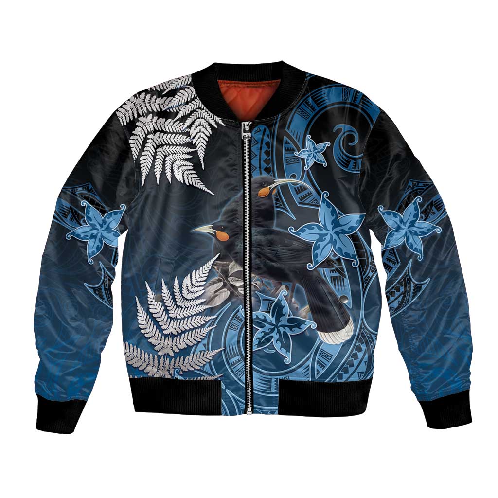 New Zealand Huia Bird Bomber Jacket Aotearoa Maori Pattern LT05 Unisex Navy - Polynesian Pride