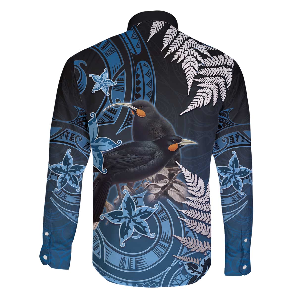 New Zealand Huia Bird Family Matching Off The Shoulder Long Sleeve Dress and Hawaiian Shirt Aotearoa Maori Pattern